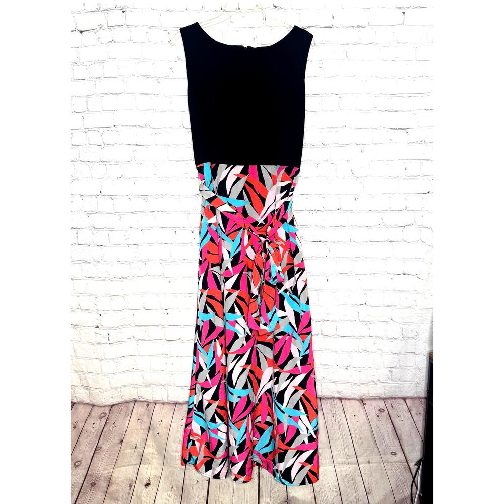 Nine West Wms 16 Sleeveless Black Geometric Abstract Print Flowy Maxi Dress